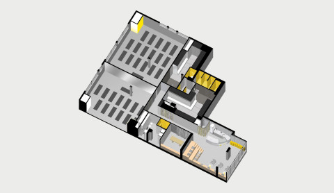Axonometric drawing of Act.now Sport Studio layout