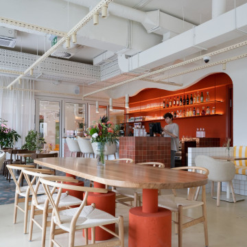 Peers Mediterranean restaurant interior in Belgrade with warm plaster and terracotta details